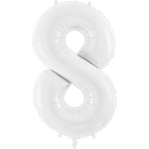PartyDeco Фолиев балон за рожден ден, цифра 8, бял, 86см