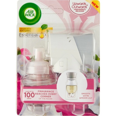 Air Wick Essential Oils Elektrický osviežovač strojček a náplň jemný satén a mesačná ľalia 19 ml