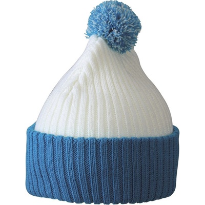 Myrtle Beach MB 7540 pletená čepice s bambulí Bílá aqua