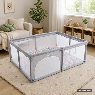 Pepita XL Ohrádka so zipsom a plastovými loptičkami 150 x 180cm Sivá