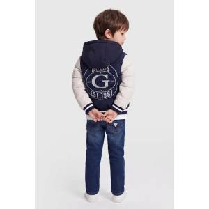 GUESS Детско зимно яке Guess Varsity Block - тъмносиньо с бежови ръкави