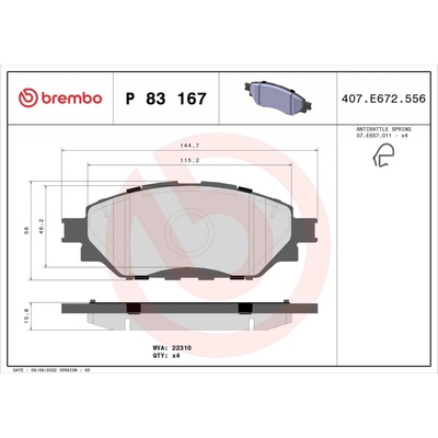 Sada brzdových destiček, kotoučová brzda BREMBO P 83 167