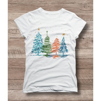 Детска тениска 'Коледни елхи' - бял, 3xs