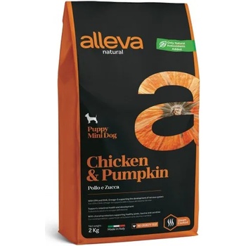 Diusapet Alleva® natural (puppy mini) chicken & pumpkin - храна за подрастващи кучета, както и за бременни и кърмещи кучета от миниатюрни и малки породи, Италия - 12 кг 1257