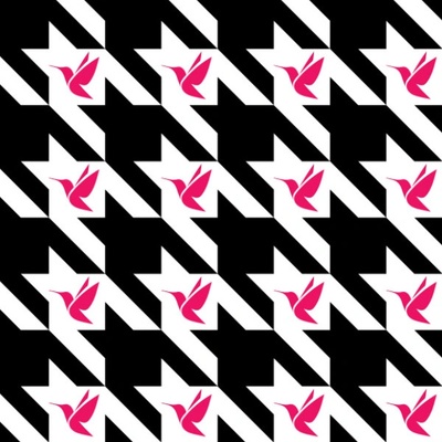 Odevný strečový zamat kohútia stopa kolibrík čierna 5x5 cm
