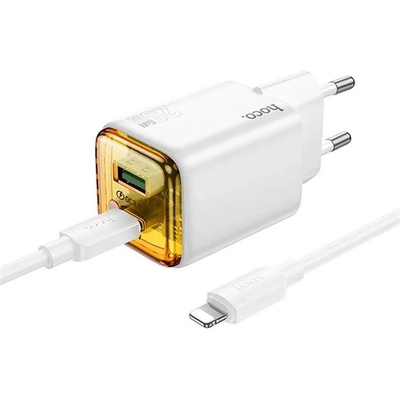 hoco. N52 Променливотоково зарядно устройство USB+Type-C гнездо 20W, PD бързо зарядно устройство 3.0 + Type-C кабел, БЯЛО N52 БЯЛО TYPE-C (N52 WHITE TYPE-C)