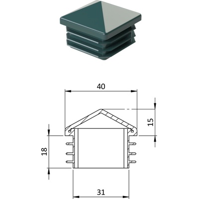 Krytka plastová se stříškou 40 x 40 mm, zelená