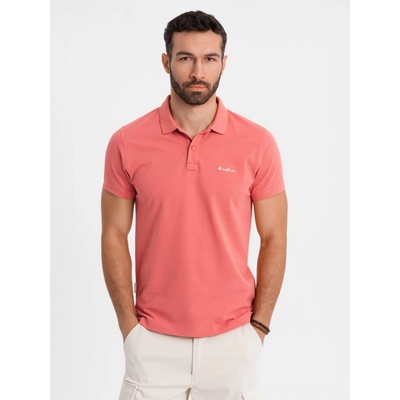 Ombre Clothing pánské tričko s límečkem Hasikos korálová