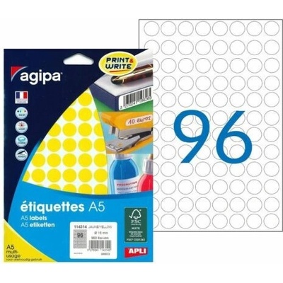 Etikety kruhové 15mm Agipa A5 žlté AG114314