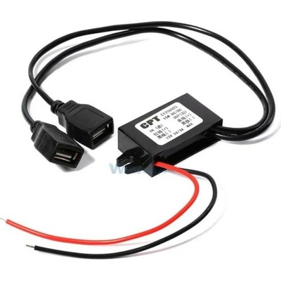 CPT měnič napětí do auta 12V na 5V - Vstup kabely, výstup 2x USB-A samice