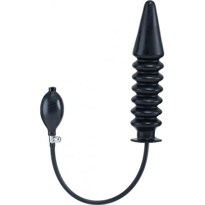 Mister B Solid Ribbed L čierne rebrované nafukovacie dildo s pevným jadrom 28 x 3,3–6,5 cm