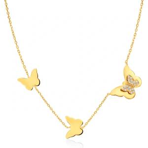SAVICKI Колие с пеперуда, злато 585, бели диаманти, 0.1К, 46 см