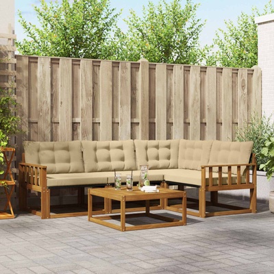 vidaXL Комплект дивани за открито 5 pcs Натурален и Бежов (3369432)