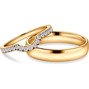 SAVICKI Брачни халки This is Love: злато, лабораторни диаманти, полукръгли, 2 мм и 3 мм