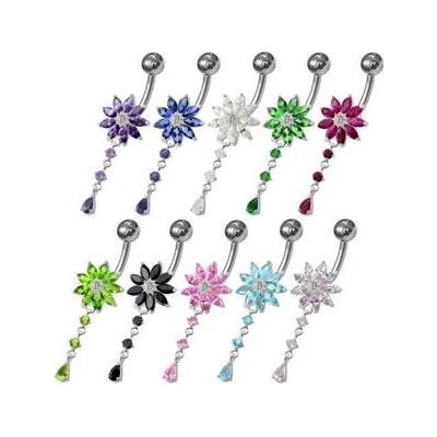 Šperky4U stříbrný piercing do pupíku kytička BP01119-C