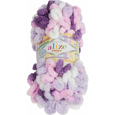 BELLATEX Priadza Puffy color 100 g - 6305 biela, ružová, fialová