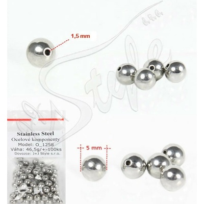 Kuličky s půldírou 3-6mm 304/316L - 1Ks+B - 5/1,5mm / 100Ks
