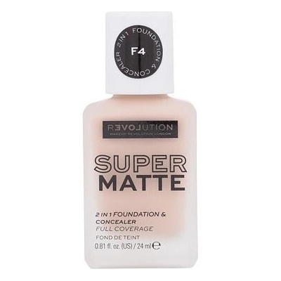 Revolution Relove Super Matte 2 in 1 Foundation & Concealer tekutý a zmatňující make-up a korektor 2v1 F4 24 ml