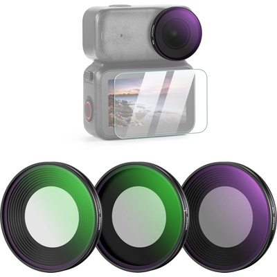 NEEWER ND filter set compatible with DJI Osmo Nano (ND8/UV/CPL), pack of 3, screw-on action cam lens, gray filter polarizing filter, multi-coated optical glass, photo accessories with screen protector - FL-N5