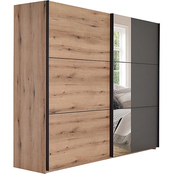 Matis Гардероб с плъзгащи врати и огледало apo 270 см дъб артизан / сиво