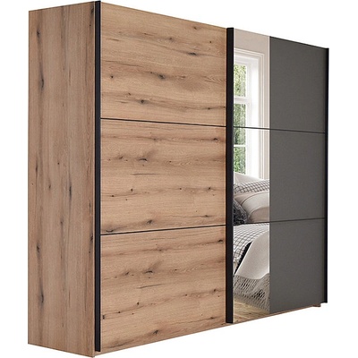 Matis Гардероб с плъзгащи врати и огледало apo 270 см дъб артизан / сиво