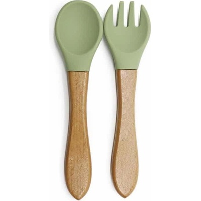 Martons Detský príbor lyžička a vidlička s drevenými rukoväťmi Olive green