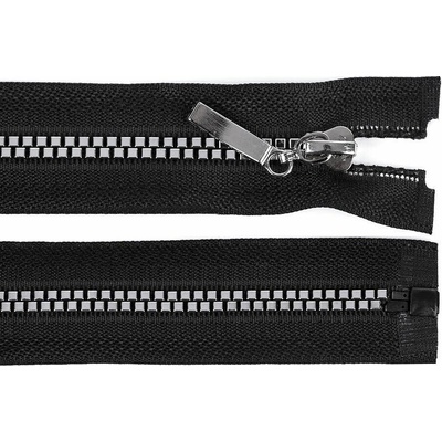 Zip kostěný dělitelný No 5 - čtvercové zoubky barva černá - stříbrná délka 18 cm