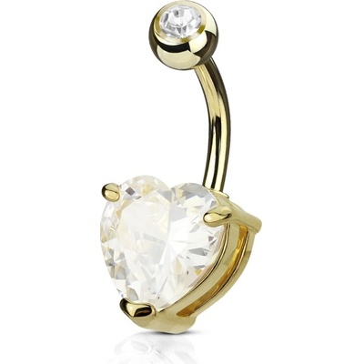 Šperky4U zlacený piercing do pupíku srdce čirý kámen WP01043-GDC