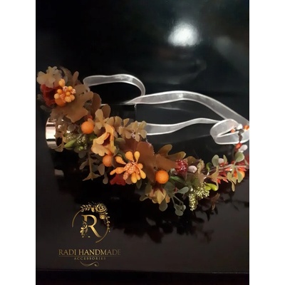 Radi handmade Венче за глава в оранжево кафяво и зелено (113)