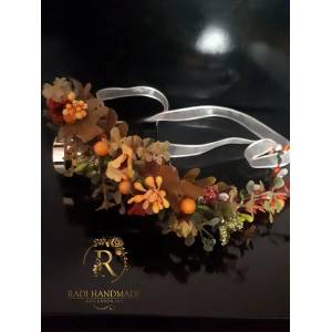 Radi handmade Венче за глава в оранжево кафяво и зелено (113)