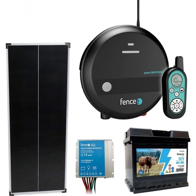 Fencee Sada solární elektrický ohradník, 5J zdroj s dálkovým ovladačem, panel 100 W, regulátor a baterie 44 Ah