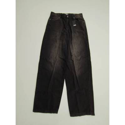 Urban Classics Pánské černé bavlněné džíny wide leg vyšisované
