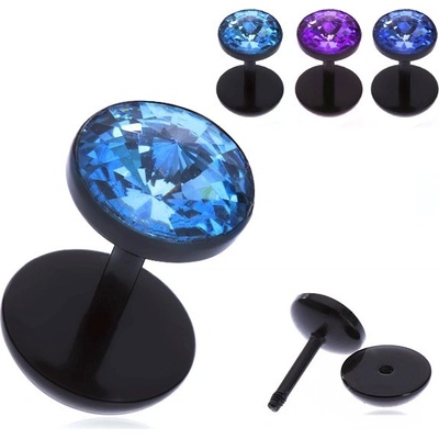 Šperky eshop falešný akrylový piercing do ucha paprskovitý zirkon v objímce PC29.05 aqua modrá Q