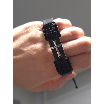 Kathryn' s Bracelets Кожена Гривна с Кръст от Бяло Злато за Мъж (МКБЗ1)