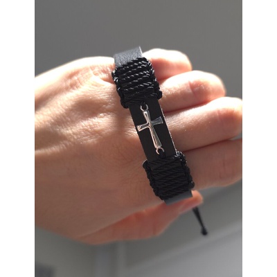 Kathryn' s Bracelets Кожена Гривна с Кръст от Бяло Злато за Мъж (МКБЗ1)