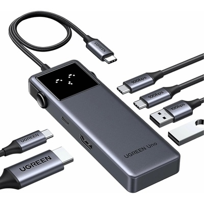 Докинг станция Ugreen CM888, от USB-C към 1x USB-C(PD), 2x USB-C, 2x USB-A, 1x HDMI, черна (UGREEN-35998)