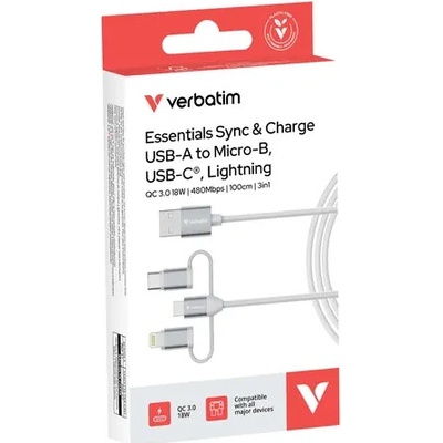 Verbatim 32394 Nabíjací a dátový / USB-A / USB-C + Micro-B + Lightning 1m bílý