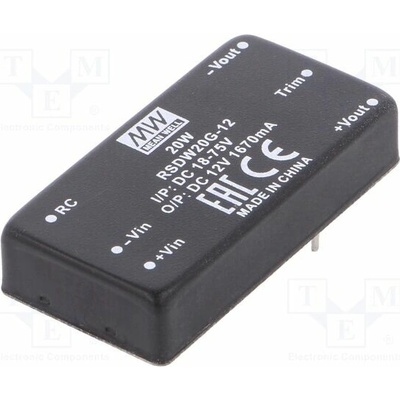 MEAN WELL RSDW20G-12 Měnič: DC/DC; 20W; Uvst: 18÷75VDC; Uvýst: 12VDC; Ivýst: 1670mA; DIP