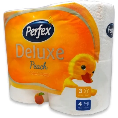 Perfex тоалетна хартия, Delux, 3 пласта, Аромат праскова, Бяла, 4 броя х 90гр