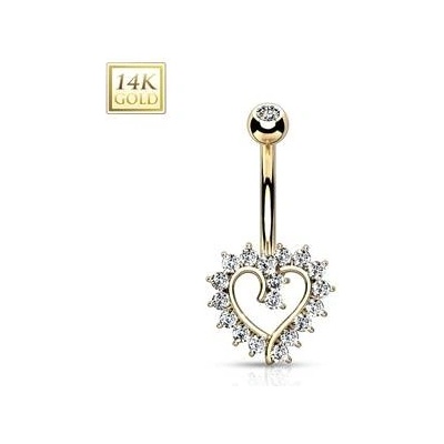 Šperky4U zlatý piercing do pupíku srdce ZL01219-YG
