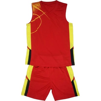 Баскетболен екип потник с шорти - червено с жълто