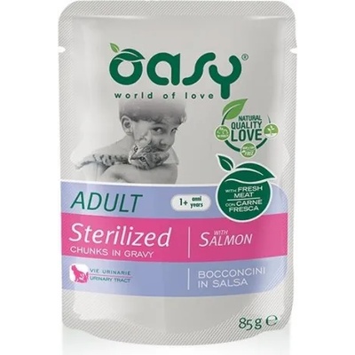 Oasy Adult Bocconcini Castrated - пауч за кастрирани котки със сьомга, 85 гр х 12 броя в стек - Италия