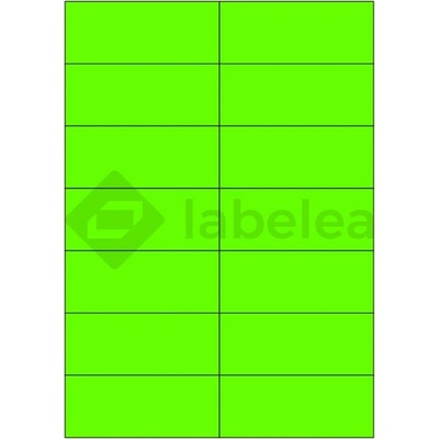 Labelea Samolepiace etikety 105x42,4 mm signálne farebné papierové, na hárku A4, pre laserovú tlač, Farba etikiet Signálna zelená, Počet hárkov v balení 100 EPY105042SG014S