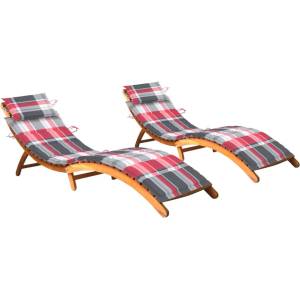 vidaXL Шезлонги, 2 бр, с възглавници, акациево дърво масив (3077374)