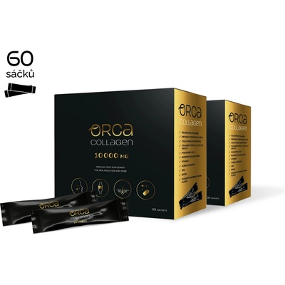 Orca Collagen za studena hydrolyzovaný rybí a vepřový kolagen 8000 mg s kyselinou hyaluronovou, vitamínem C a dalšími látkami Příchuť 1: mango maracuja Příchuť 2: lesní ovoce 2 x 60 sáčků