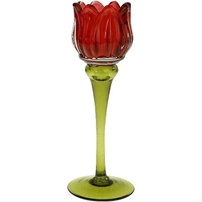 Werner Voss Sklenený svietnik Tulipán 21,5 cm červená