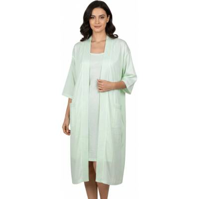 Комплект от халат и нощница в светлозелено