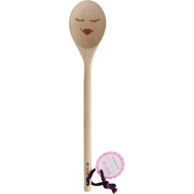 rice Dřevěná vařečka Smiling Face S fialovým poutkem, hnědá barva, dřevo