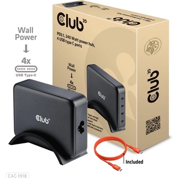 Club 3D Мрежов адаптер Club 3D - CAC-1918 (240W GaN, 4x USB-C, PD3.1, 4 конектора) (CAC-1918)
