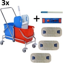 uklidshop Set 3 ks Úklidový vozík DOUBLE BRS 2 x 25 + FLIPPER Mop sestava s devíti návleky 40 cm